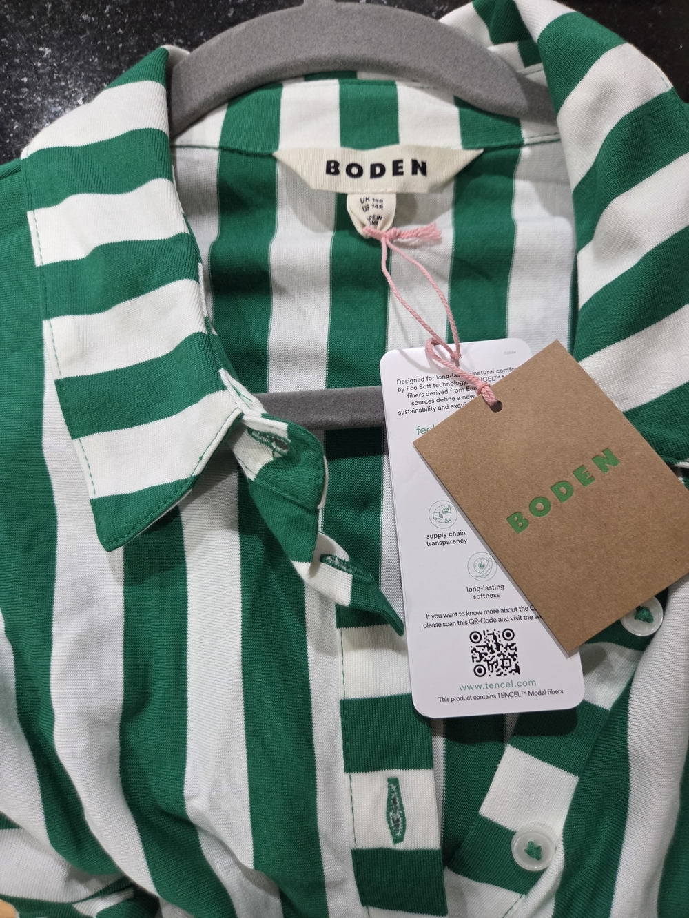 Boden Green and White Vertical Stripe Midi Shirt Dress - Size 14 - Picture 9 of 13